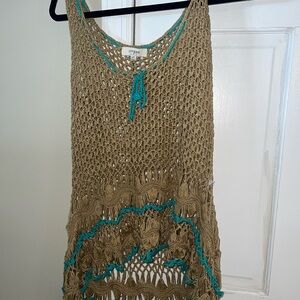 Umgee Tan Crochet Top with Teal Details